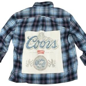 Coors Beer Upcycled T Shirt Flannel Top Beach Alcohol Theme